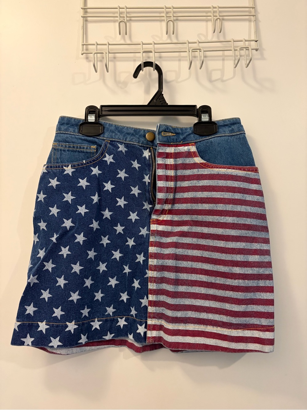 Vintage American Apparel Stars & Stripes Denim Mini Skirt - Blue & Red